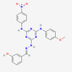 3-[(E)-(2-{4-[(4-methoxyphenyl)amino]-6-[(4-nitrophenyl)amino]-1,3,5-triazin-2-yl}hydrazinylidene)methyl]phenol