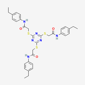 molecular formula C33H36N6O3S3 B11110418 2-[(4,6-Bis{[2-(4-ethylanilino)-2-oxoethyl]sulfanyl}-1,3,5-triazin-2-YL)sulfanyl]-N-(4-ethylphenyl)acetamide 