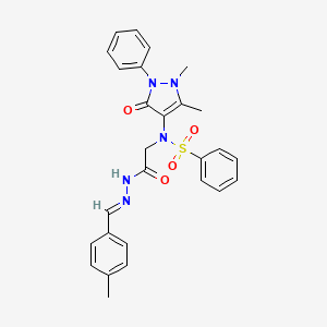 molecular formula C27H27N5O4S B11110485 N-(1,5-Dimethyl-3-oxo-2-phenyl-2,3-dihydro-1H-pyrazol-4-YL)-N-({N'-[(E)-(4-methylphenyl)methylidene]hydrazinecarbonyl}methyl)benzenesulfonamide 