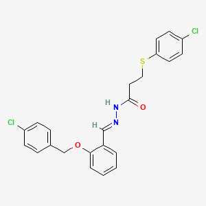 molecular formula C23H20Cl2N2O2S B11110505 N'-[(E)-{2-[(4-chlorobenzyl)oxy]phenyl}methylidene]-3-[(4-chlorophenyl)sulfanyl]propanehydrazide 