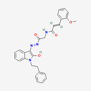 molecular formula C28H26N4O4 B11110536 (2E)-3-(2-Methoxyphenyl)-N-({N'-[(3E)-2-oxo-1-(2-phenylethyl)-2,3-dihydro-1H-indol-3-ylidene]hydrazinecarbonyl}methyl)prop-2-enamide 