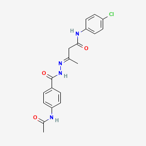 molecular formula C19H19ClN4O3 B11110587 (3E)-3-(2-{[4-(acetylamino)phenyl]carbonyl}hydrazinylidene)-N-(4-chlorophenyl)butanamide 