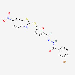 3-bromo-N'-[(E)-{5-[(6-nitro-1,3-benzothiazol-2-yl)sulfanyl]furan-2-yl}methylidene]benzohydrazide