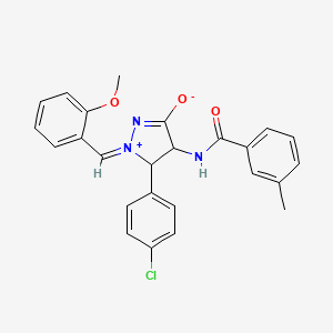 (2Z)-3-(4-chlorophenyl)-2-[(2-methoxyphenyl)methylidene]-4-[(3-methylbenzoyl)amino]-3,4-dihydropyrazol-2-ium-5-olate