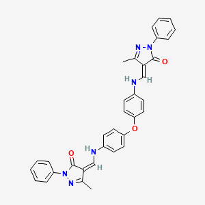 molecular formula C34H28N6O3 B11110758 (4Z)-5-methyl-4-({[4-(4-{[(E)-(3-methyl-5-oxo-1-phenyl-1,5-dihydro-4H-pyrazol-4-ylidene)methyl]amino}phenoxy)phenyl]amino}methylidene)-2-phenyl-2,4-dihydro-3H-pyrazol-3-one 