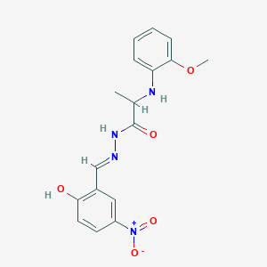 molecular formula C17H18N4O5 B11110793 N'-[(E)-(2-Hydroxy-5-nitrophenyl)methylidene]-2-[(2-methoxyphenyl)amino]propanehydrazide 