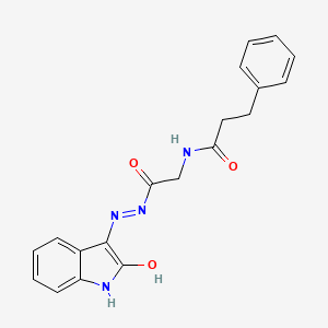 molecular formula C19H18N4O3 B11110891 N-({N'-[(3Z)-2-Oxo-2,3-dihydro-1H-indol-3-ylidene]hydrazinecarbonyl}methyl)-3-phenylpropanamide 