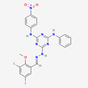 6-[(2E)-2-(3,5-diiodo-2-methoxybenzylidene)hydrazinyl]-N-(4-nitrophenyl)-N'-phenyl-1,3,5-triazine-2,4-diamine