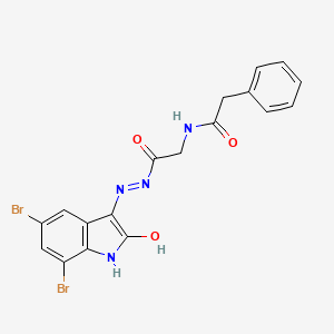 molecular formula C18H14Br2N4O3 B11111030 N-({N'-[(3E)-5,7-Dibromo-2-oxo-2,3-dihydro-1H-indol-3-ylidene]hydrazinecarbonyl}methyl)-2-phenylacetamide 