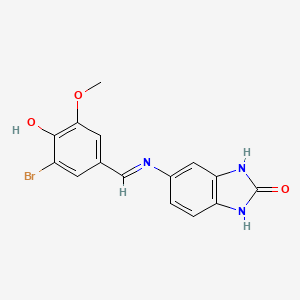 molecular formula C15H12BrN3O3 B11111032 5-{[(E)-(3-bromo-4-hydroxy-5-methoxyphenyl)methylidene]amino}-1,3-dihydro-2H-benzimidazol-2-one 