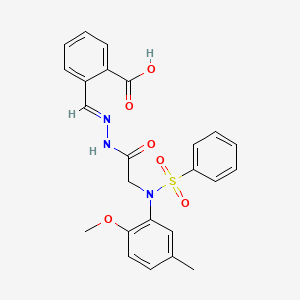 2-[(E)-({2-[N-(2-Methoxy-5-methylphenyl)benzenesulfonamido]acetamido}imino)methyl]benzoic acid