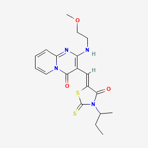 molecular formula C19H22N4O3S2 B11111074 3-[(Z)-(3-sec-butyl-4-oxo-2-thioxo-1,3-thiazolidin-5-ylidene)methyl]-2-[(2-methoxyethyl)amino]-4H-pyrido[1,2-a]pyrimidin-4-one 