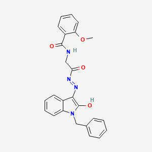 molecular formula C25H22N4O4 B11111123 (E)-N-(2-(2-(1-benzyl-2-oxoindolin-3-ylidene)hydrazinyl)-2-oxoethyl)-2-methoxybenzamide 