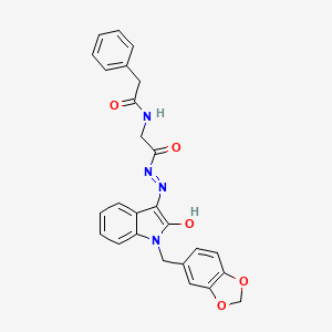 molecular formula C26H22N4O5 B11111209 N-[2-[(2Z)-2-[1-(1,3-benzodioxol-5-ylmethyl)-2-oxoindol-3-ylidene]hydrazinyl]-2-oxoethyl]-2-phenylacetamide 