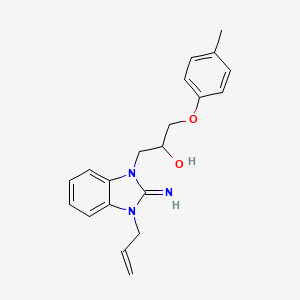 molecular formula C20H23N3O2 B11111222 1-[2-imino-3-(prop-2-en-1-yl)-2,3-dihydro-1H-benzimidazol-1-yl]-3-(4-methylphenoxy)propan-2-ol 