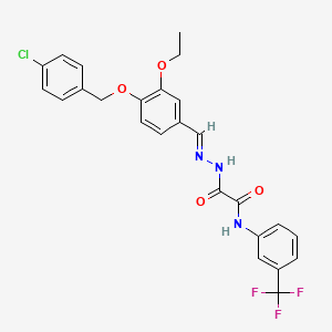 molecular formula C25H21ClF3N3O4 B11111297 2-[(2E)-2-{4-[(4-chlorobenzyl)oxy]-3-ethoxybenzylidene}hydrazinyl]-2-oxo-N-[3-(trifluoromethyl)phenyl]acetamide 