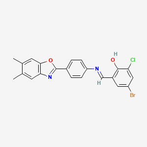 4-bromo-2-chloro-6-[(E)-{[4-(5,6-dimethyl-1,3-benzoxazol-2-yl)phenyl]imino}methyl]phenol