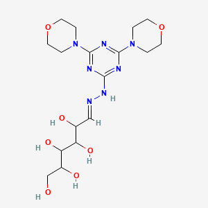 molecular formula C17H29N7O7 B11111648 (6E)-6-{2-[4,6-Bis(morpholin-4-YL)-1,3,5-triazin-2-YL]hydrazin-1-ylidene}hexane-1,2,3,4,5-pentol 