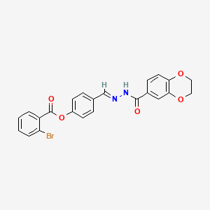 molecular formula C23H17BrN2O5 B11111657 4-{(E)-[2-(2,3-dihydro-1,4-benzodioxin-6-ylcarbonyl)hydrazinylidene]methyl}phenyl 2-bromobenzoate 