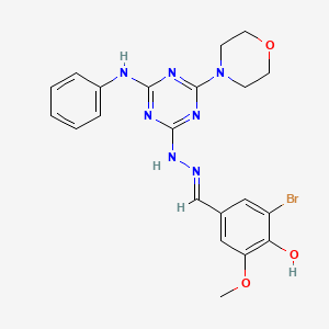 molecular formula C21H22BrN7O3 B11111754 2-bromo-6-methoxy-4-[(E)-{2-[4-(morpholin-4-yl)-6-(phenylamino)-1,3,5-triazin-2-yl]hydrazinylidene}methyl]phenol 