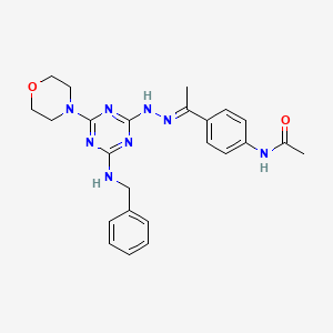 N-{4-[(1E)-1-{2-[4-(benzylamino)-6-(morpholin-4-yl)-1,3,5-triazin-2-yl]hydrazinylidene}ethyl]phenyl}acetamide