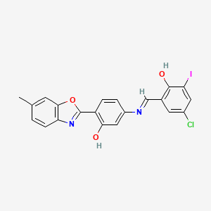 4-chloro-2-[(E)-{[3-hydroxy-4-(6-methyl-1,3-benzoxazol-2-yl)phenyl]imino}methyl]-6-iodophenol