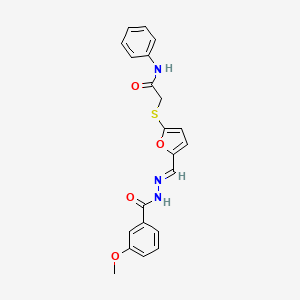 2-({5-[(E)-{2-[(3-methoxyphenyl)carbonyl]hydrazinylidene}methyl]furan-2-yl}sulfanyl)-N-phenylacetamide