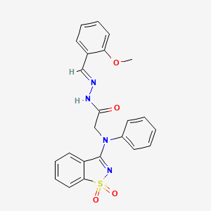 molecular formula C23H20N4O4S B11111828 2-[(1,1-Dioxido-1,2-benzisothiazol-3-YL)(phenyl)amino]-N'-[(E)-(2-methoxyphenyl)methylene]acetohydrazide 