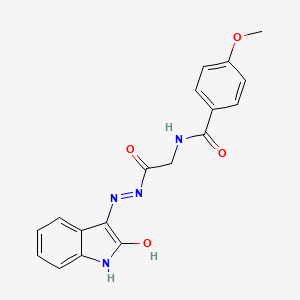 (E)-4-methoxy-N-(2-oxo-2-(2-(2-oxoindolin-3-ylidene)hydrazinyl)ethyl)benzamide