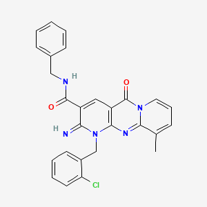 N-benzyl-7-[(2-chlorophenyl)methyl]-6-imino-11-methyl-2-oxo-1,7,9-triazatricyclo[8.4.0.0^{3,8}]tetradeca-3(8),4,9,11,13-pentaene-5-carboxamide