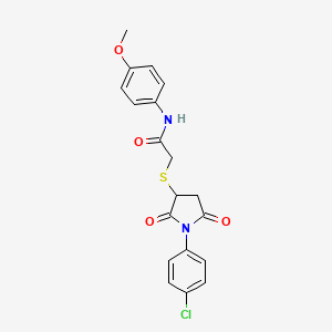 molecular formula C19H17ClN2O4S B11111968 2-{[1-(4-chlorophenyl)-2,5-dioxopyrrolidin-3-yl]sulfanyl}-N-(4-methoxyphenyl)acetamide 