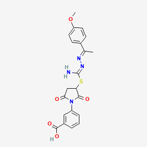 3-{3-[(imino{(2E)-2-[1-(4-methoxyphenyl)ethylidene]hydrazinyl}methyl)sulfanyl]-2,5-dioxopyrrolidin-1-yl}benzoic acid