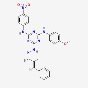 N-(4-methoxyphenyl)-6-{(2Z)-2-[(2E)-2-methyl-3-phenylprop-2-en-1-ylidene]hydrazinyl}-N'-(4-nitrophenyl)-1,3,5-triazine-2,4-diamine