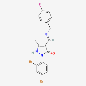 2-(2,4-dibromophenyl)-4-{(E)-[(4-fluorobenzyl)imino]methyl}-5-methyl-1,2-dihydro-3H-pyrazol-3-one