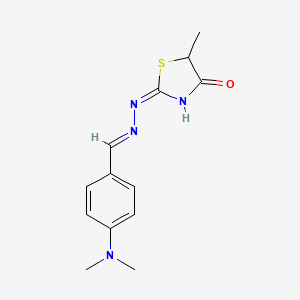 molecular formula C13H16N4OS B11112258 2-{(2E)-2-[4-(dimethylamino)benzylidene]hydrazinyl}-5-methyl-1,3-thiazol-4(5H)-one 