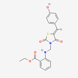 molecular formula C20H18N2O5S B11112338 ethyl 2-({[(5Z)-5-(4-hydroxybenzylidene)-2,4-dioxo-1,3-thiazolidin-3-yl]methyl}amino)benzoate 