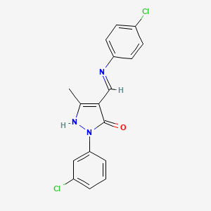 molecular formula C17H13Cl2N3O B11112368 (4Z)-2-(3-chlorophenyl)-4-{[(4-chlorophenyl)amino]methylidene}-5-methyl-2,4-dihydro-3H-pyrazol-3-one 