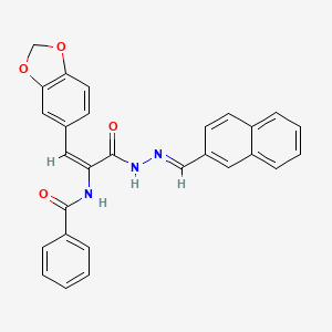 molecular formula C28H21N3O4 B11112371 N-{(1E)-1-(1,3-benzodioxol-5-yl)-3-[(2E)-2-(naphthalen-2-ylmethylidene)hydrazinyl]-3-oxoprop-1-en-2-yl}benzamide 