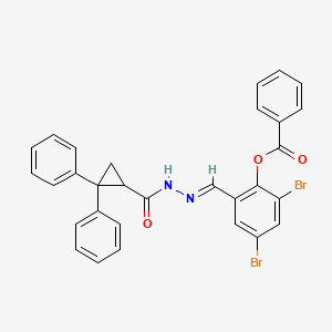 molecular formula C30H22Br2N2O3 B11112384 2,4-dibromo-6-[(E)-{2-[(2,2-diphenylcyclopropyl)carbonyl]hydrazinylidene}methyl]phenyl benzoate 