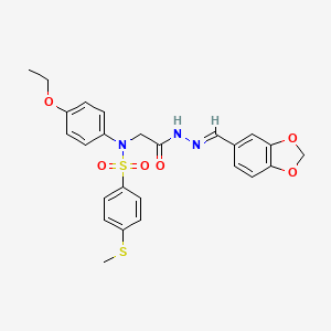 molecular formula C25H25N3O6S2 B11112394 N-({N'-[(E)-(2H-1,3-Benzodioxol-5-YL)methylidene]hydrazinecarbonyl}methyl)-N-(4-ethoxyphenyl)-4-(methylsulfanyl)benzene-1-sulfonamide 