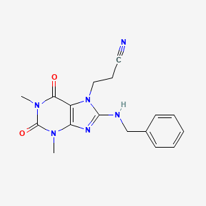 molecular formula C17H18N6O2 B11112459 3-(8-(benzylamino)-1,3-dimethyl-2,6-dioxo-2,3-dihydro-1H-purin-7(6H)-yl)propanenitrile 