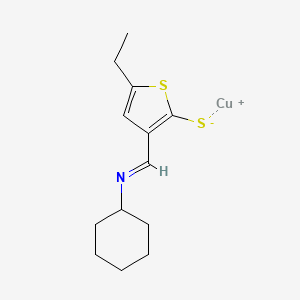 molecular formula C13H18CuNS2 B11112495 ({3-[(E)-(Cyclohexylimino)methyl]-5-ethylthiophen-2-YL}sulfanyl)copper 