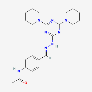 N-{4-[(E)-{2-[4,6-di(piperidin-1-yl)-1,3,5-triazin-2-yl]hydrazinylidene}methyl]phenyl}acetamide