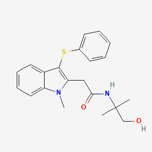 molecular formula C21H24N2O2S B11112555 N-(1-hydroxy-2-methylpropan-2-yl)-2-[1-methyl-3-(phenylsulfanyl)-1H-indol-2-yl]acetamide 