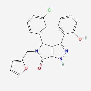 molecular formula C22H16ClN3O3 B11112606 4-(3-chlorophenyl)-5-(furan-2-ylmethyl)-3-(2-hydroxyphenyl)-4,5-dihydropyrrolo[3,4-c]pyrazol-6(2H)-one 