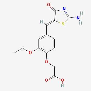 molecular formula C14H14N2O5S B11112617 {2-ethoxy-4-[(Z)-(2-imino-4-oxo-1,3-thiazolidin-5-ylidene)methyl]phenoxy}acetic acid 