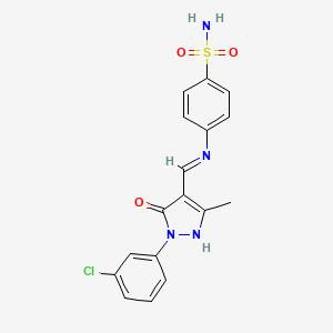 molecular formula C17H15ClN4O3S B11112674 4-({(Z)-[1-(3-chlorophenyl)-3-methyl-5-oxo-1,5-dihydro-4H-pyrazol-4-ylidene]methyl}amino)benzenesulfonamide 