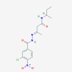 molecular formula C15H19ClN4O4 B11112690 (3E)-N-(butan-2-yl)-3-{2-[(3-chloro-4-nitrophenyl)carbonyl]hydrazinylidene}butanamide 