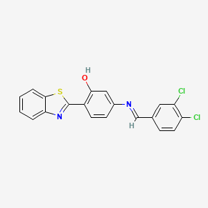 molecular formula C20H12Cl2N2OS B11112693 2-(1,3-benzothiazol-2-yl)-5-{[(E)-(3,4-dichlorophenyl)methylidene]amino}phenol 