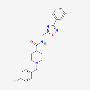 molecular formula C23H25FN4O2 B11112736 1-(4-fluorobenzyl)-N-{[3-(3-methylphenyl)-1,2,4-oxadiazol-5-yl]methyl}piperidine-4-carboxamide 